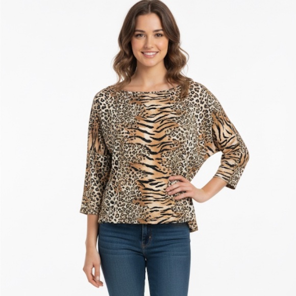 Tyler Boe knit sweater safari print size medium cashmere and cotton blend fabric - Picture 1 of 9